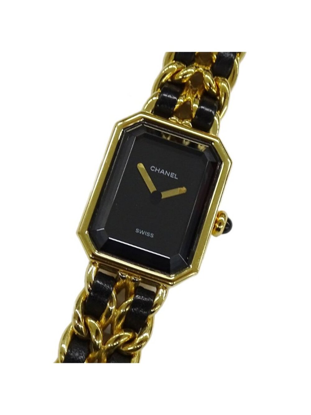 Chanel Watch Premiere Quartz Leather M Square Gold Black - Picture 1 of 10